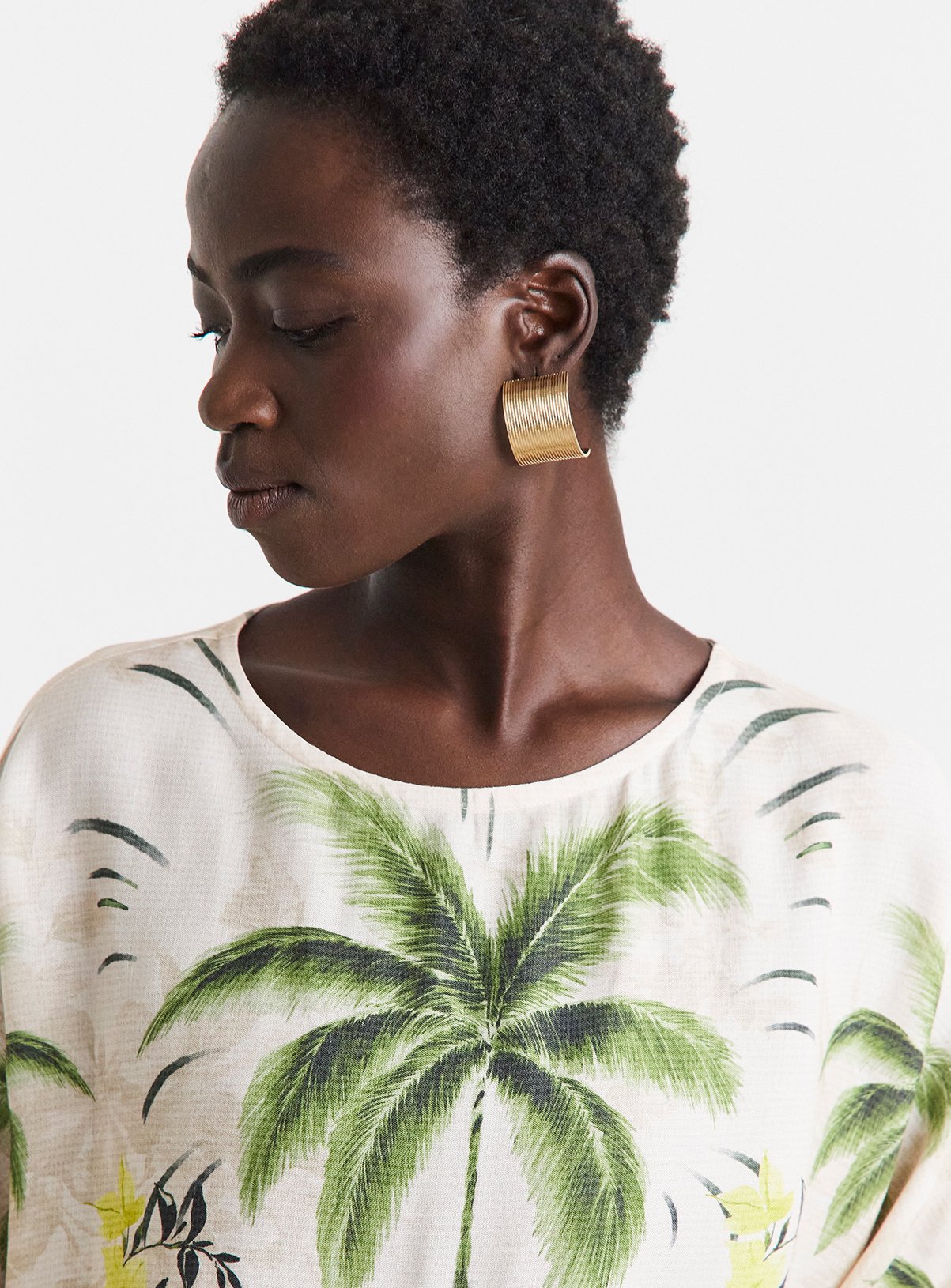 JD WILLIAMS Palm Print Linen Mix Boxy Top 32 - Image 4 thumbnail